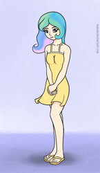 Size: 688x1187 | Tagged: safe, artist:nimaru, character:princess celestia, species:human, clothing, dress, female, humanized, sandals, solo