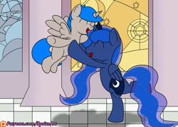 Size: 1400x1000 | Tagged: safe, artist:spritepony, character:princess luna, oc, oc:sprite, species:pony, canterlot castle, cute, excited, happy, holding a pony, patreon, patreon logo, throne room, twirling