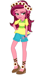 Size: 1800x3500 | Tagged: safe, artist:mixiepie, character:gloriosa daisy, equestria girls:legend of everfree, g4, my little pony: equestria girls, my little pony:equestria girls, clothing, female, freckles, full body, geode of fauna, geode of shielding, geode of super speed, geode of super strength, geode of telekinesis, magical geodes, microphone, raised eyebrow, raised leg, sandals, shorts, simple background, solo, transparent background, vector