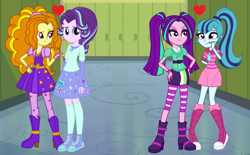 Size: 6520x4040 | Tagged: safe, artist:3d4d, artist:mixiepie, artist:osipush, character:adagio dazzle, character:aria blaze, character:sonata dusk, character:starlight glimmer, ship:arisona, my little pony:equestria girls, absurd resolution, clothing, female, lesbian, shipping, skirt, stardagio