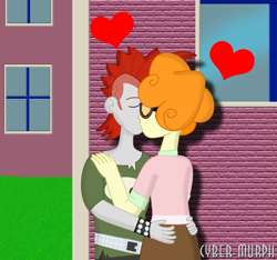 Size: 2063x1935 | Tagged: safe, artist:cyber-murph, character:scribble dee, g4, my little pony:equestria girls, background human, belt, canterlot high, crimson napalm, cute, female, kissing, making out, male, school, scribblenapalm, shipping