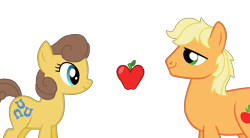 Size: 1273x704 | Tagged: safe, artist:starryoak, character:applejack, character:toffee, species:earth pony, species:pony, applejack (male), female, hatless, male, missing accessory, rule 63, shipping, simple background, straight, toffeejack, transparent background