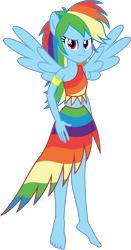 Size: 2855x5439 | Tagged: safe, artist:osipush, character:rainbow dash, my little pony:equestria girls, absurd resolution, angry, barefoot, belly button, clothing, commission, dress, eqg giants, feet, female, flash puppet, looking at you, midriff, ponied up, pony coloring, solo