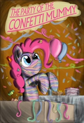 Size: 1307x1907 | Tagged: safe, artist:otakuap, character:pinkie pie, cake, candy, confetti, costume, female, food, mummy, solo