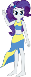 Size: 2243x5487 | Tagged: safe, artist:osipush, character:rarity, my little pony:equestria girls, absurd resolution, barefoot, belly button, commission, cute, eqg giants, feet, female, flash puppet, giantess, looking at you, macro, midriff, old version, ponied up, raribetes, smiling, solo, updated, waving