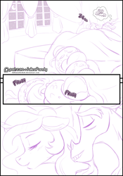 Size: 900x1288 | Tagged: safe, artist:falleninthedark, character:discord, character:princess celestia, species:alicorn, species:draconequus, species:pony, ship:dislestia, bed, comic, female, male, mare, shipping, sketch, sleeping, snoring, straight, zzz