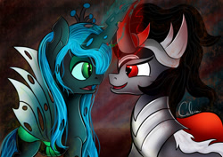 Size: 1280x905 | Tagged: safe, artist:cafecomponeis, character:king sombra, character:queen chrysalis, ship:chrysombra, male, shipping, straight