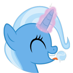 Size: 4782x4782 | Tagged: safe, artist:osipush, character:trixie, species:pony, species:unicorn, absurd resolution, candy, eyes closed, female, food, happy, magic, mare, open mouth, simple background, smiling, solo, tongue out, transparent background, vector
