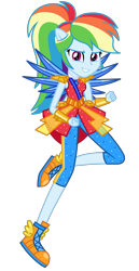 Size: 1800x3500 | Tagged: safe, artist:mixiepie, character:rainbow dash, equestria girls:legend of everfree, g4, my little pony: equestria girls, my little pony:equestria girls, clothing, crystal guardian, crystal wings, female, fist, floating, geode of super speed, looking at you, magical geodes, pants, ponied up, simple background, solo, transparent background, vector