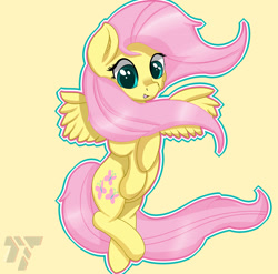 Size: 2733x2703 | Tagged: safe, artist:nexcoyotlgt, character:fluttershy, female, looking at you, open mouth, simple background, solo, spread wings, windswept hair, windswept mane, wings