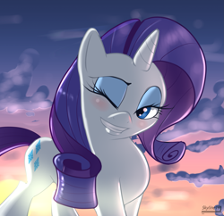 Size: 2393x2315 | Tagged: safe, artist:skyline19, character:rarity, blushing, wink