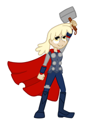 Size: 900x1296 | Tagged: safe, artist:thecheeseburger, character:mjölna, species:human, crossover, female, hammer, humanized, mjölnir, simple background, solo, thor, transparent background, war hammer, weapon