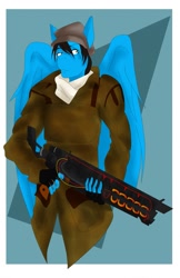 Size: 827x1280 | Tagged: safe, artist:silentpassion, oc, oc only, oc:veloce star, species:anthro, fallout, fallout 4, gauss rifle, solo, weapon