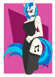 Size: 1825x2569 | Tagged: safe, artist:silentpassion, character:dj pon-3, character:vinyl scratch, species:anthro, big breasts, breasts, female, small head, solo