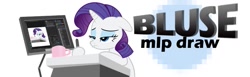 Size: 965x296 | Tagged: safe, artist:bluse, character:rarity, banner, drawing, livestream, mug, recursion, show accurate, text, tired