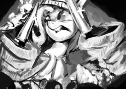 Size: 2480x1754 | Tagged: safe, artist:toisanemoif, character:fluttershy, newbie artist training grounds, angel, black and white, chef's hat, clothing, food, grayscale, hat, knife, monochrome, wing hands