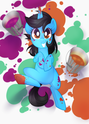 Size: 1750x2450 | Tagged: safe, artist:drawntildawn, oc, oc only, oc:andrea card, species:pony, species:unicorn, paint, paint on fur, solo