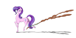 Size: 4000x2000 | Tagged: safe, artist:skitsroom, character:starlight glimmer, female, glowing horn, magic, misleading thumbnail, s5 starlight, simple background, solo, staff, staff of sameness, telekinesis, transparent background