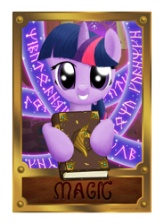 Size: 1500x2038 | Tagged: safe, artist:nimaru, character:twilight sparkle, species:pony, species:unicorn, book of harmony, female, front view, hoof hold, mare, open mouth, smiling, solo, text