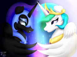 Size: 3543x2627 | Tagged: safe, artist:nexcoyotlgt, character:nightmare moon, character:princess celestia, character:princess luna, species:alicorn, species:pony, crying, royal sisters