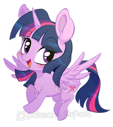 Size: 350x394 | Tagged: safe, artist:stepandy, character:twilight sparkle, character:twilight sparkle (alicorn), species:alicorn, species:pony, blushing, chibi, cute, female, looking at you, open mouth, raised hoof, simple background, solo, spread wings, transparent background, twiabetes, watermark, wings