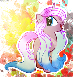 Size: 3021x3190 | Tagged: safe, artist:asika-aida, oc, oc only, oc:pallete, species:pony, species:unicorn, commission, cute, female, gradient hair, long mane, looking back, mare, one eye closed, open mouth, smiling, solo, wink