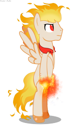 Size: 2845x4579 | Tagged: safe, artist:asika-aida, oc, oc only, oc:kervin, species:pony, absurd resolution, bipedal, clothing, commission, fire, male, rapidash, solo, stallion, suit