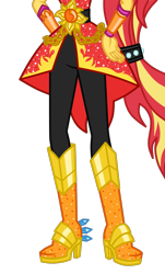 Size: 1321x2182 | Tagged: safe, artist:mixiepie, artist:teentitansfan201, character:sunset shimmer, equestria girls:legend of everfree, g4, my little pony: equestria girls, my little pony:equestria girls, boots, clothing, cropped, female, high heel boots, leg focus, pants, ponied up, simple background, solo, sparkles, super ponied up, transparent background, vector