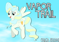 Size: 4760x3344 | Tagged: safe, artist:cyber-murph, character:vapor trail, species:pegasus, species:pony, episode:top bolt, g4, my little pony: friendship is magic, absurd resolution, adorable face, cute, female, flying, mare, open mouth, signature, smiling, smiling at you, solo, text, vaporbetes