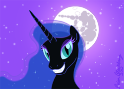 Size: 423x306 | Tagged: safe, artist:brianblackberry, character:nightmare moon, character:princess luna, female, mare in the moon, moon, nicemare moon, night, smiling, solo