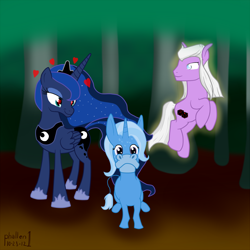 Size: 1620x1620 | Tagged: safe, artist:phallen1, character:princess luna, character:trixie, species:donkey, a midsummer night's dream, heart eyes, shakespeare, species swap