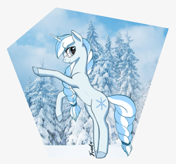 Size: 1627x1514 | Tagged: safe, artist:lunebat, oc, oc only, oc:frosty, species:pony, species:unicorn, female, glasses, heart eyes, mare, rearing, snow, solo, tree, wingding eyes, winter