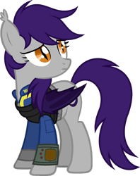 Size: 900x1134 | Tagged: safe, artist:pegasski, oc, oc only, oc:nighthawk, species:bat pony, species:pony, fallout equestria, bat pony oc, clothing, fallout, fangs, request, sad, simple background, solo, transparent background