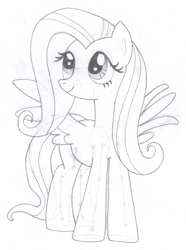 Size: 942x1266 | Tagged: safe, artist:aafh, character:fluttershy, female, monochrome, solo, traditional art