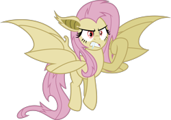 Size: 5567x3897 | Tagged: safe, artist:osipush, character:flutterbat, character:fluttershy, species:bat pony, species:pony, absurd resolution, bat ponified, fangs, female, flutterrage, flying, race swap, simple background, solo, spread wings, transparent background, vector, wings