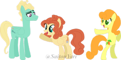 Size: 800x397 | Tagged: safe, artist:t-aroutachiikun, base used, character:carrot top, character:golden harvest, character:zephyr breeze, oc, oc:nirvana, parent:carrot top, parent:zephyr breeze, species:pegasus, species:pony, female, mare, offspring, simple background, transparent background, zephyrtop