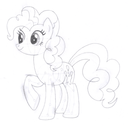Size: 1374x1360 | Tagged: safe, artist:aafh, character:pinkie pie, species:earth pony, species:pony, female, monochrome, solo, traditional art