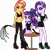 Size: 5599x5652 | Tagged: safe, artist:osipush, character:starlight glimmer, character:sunset shimmer, character:twilight sparkle, character:twilight sparkle (scitwi), species:eqg human, my little pony:equestria girls, absurd resolution, alternate hairstyle, bad, cat o' ninetails, clothing, counterparts, edgelight glimmer, eyeliner, eyeshadow, female, fishnets, goth, hilarious in hindsight, leotard, makeup, punklight sparkle, simple background, transparent background, trio, twilight's counterparts, whip