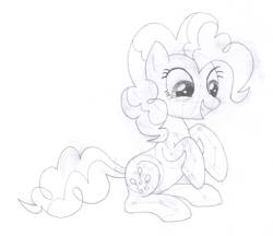 Size: 1466x1268 | Tagged: safe, artist:aafh, character:pinkie pie, species:earth pony, species:pony, female, monochrome, solo, traditional art
