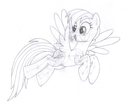 Size: 1556x1314 | Tagged: safe, artist:aafh, character:rainbow dash, female, flying, monochrome, solo, traditional art