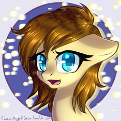 Size: 2000x2000 | Tagged: safe, artist:chaosangeldesu, oc, oc only, oc:dizzy, species:pony, abstract background, bust, cute, female, mare, open mouth, portrait, solo