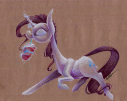 Size: 6260x5002 | Tagged: safe, artist:getchanoodlewet, character:rarity, species:pony, absurd resolution, colored pencil drawing, eyes closed, female, magic, solo, telekinesis, traditional art, unicorn frappuccino