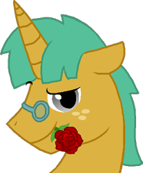 Size: 410x494 | Tagged: safe, artist:starryoak, character:snails, species:pony, species:unicorn, bedroom eyes, flower, flower in mouth, glasses, older, rose, rose in mouth, simple background, transparent background