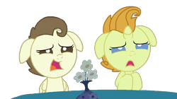 Size: 1011x567 | Tagged: safe, artist:starryoak, character:pound cake, character:pumpkin cake, species:pegasus, species:pony, species:unicorn, episode:baby cakes, g4, my little pony: friendship is magic, angel cake, cake twins, cheese cake, flower, rule 63, scene interpretation, simple background, transparent background