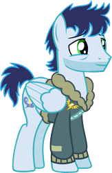 Size: 1365x2099 | Tagged: safe, artist:starryoak, character:soarin', species:pony, miracleverse, alternate universe, clothing, jacket, male, simple background, solo, stubble, transparent background, vector