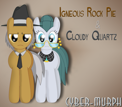 Size: 3855x3384 | Tagged: safe, artist:cyber-murph, character:cloudy quartz, character:igneous rock pie, species:pony, clothing, couple, female, frown, glasses, hat, husband and wife, male, necktie, pinkie pie's parents, quartzrock, shipping, signature, straight