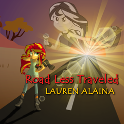 Size: 1080x1080 | Tagged: safe, artist:alicornoverlord, artist:boneswolbach, artist:joeycrick, character:sunset shimmer, my little pony:equestria girls, album cover, female, lauren alaina, music, road less traveled, solo