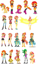 Size: 1390x2211 | Tagged: safe, artist:osipush, character:daydream shimmer, character:mane-iac, character:sunset shimmer, species:pony, equestria girls:dance magic, equestria girls:friendship games, equestria girls:legend of everfree, equestria girls:mirror magic, equestria girls:movie magic, equestria girls:rainbow rocks, g4, my little pony: equestria girls, my little pony:equestria girls, spoiler:eqg specials, barefoot, boots, camp everfree outfits, clothing, daydream shimmer, doll, equestria girls minis, feet, female, high heel boots, jacket, leather jacket, looking at you, outfits, pajamas, party dress, ponied up, pony ears, simple background, solo, super ponied up, toy, transparent background, vector