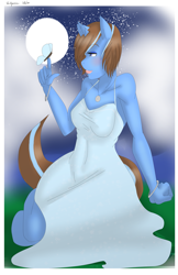 Size: 1849x2849 | Tagged: safe, artist:silentpassion, oc, oc only, oc:sapphire shine, species:anthro, anthro oc, clothing, dress, full moon, moon, simple background, speedpaint, starry night