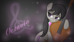 Size: 1920x1080 | Tagged: safe, artist:alexpony, artist:chiramii-chan, artist:killryde, edit, character:octavia melody, species:earth pony, species:pony, cello, cutie mark, female, lidded eyes, mare, musical instrument, solo, wallpaper, wallpaper edit